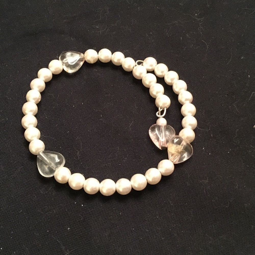 Adjustable Faux White Pearl Coil Bracelet